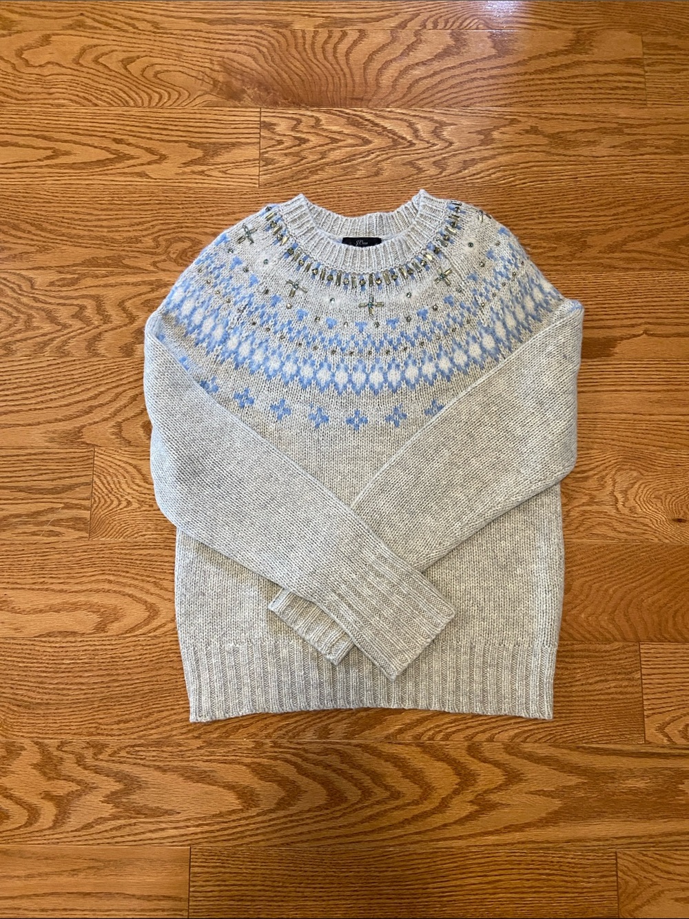 J Crew Classic Fair Isle Crewneck Sweaters with crystals